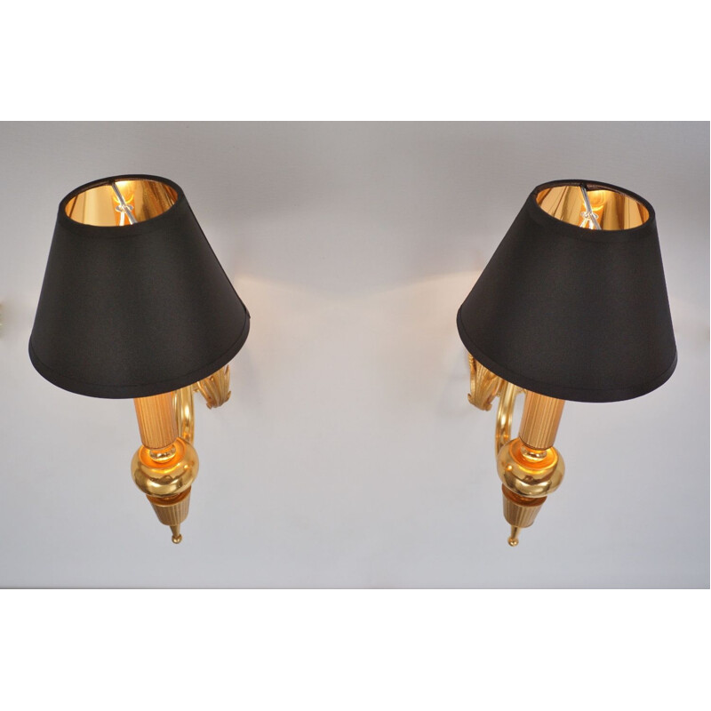 Pair of Vintage Sciolari wall lights gilt brass Neoclassical, Italian 1970’s