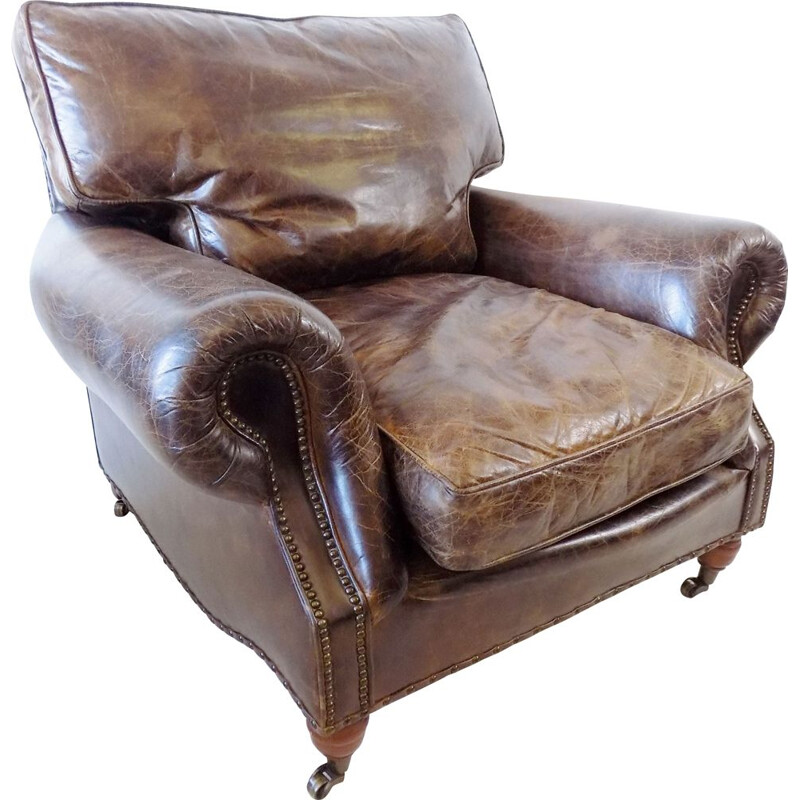 Vintage Brown leather armchair Chesterfield 1970s