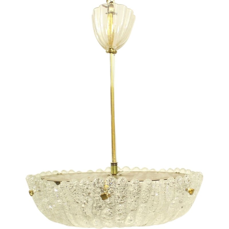 Vintage brass and crystal glass pendant light by Carl Fagerlund for Orrefors, 1960