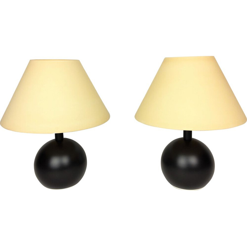 Pair of vintage black lacquered metal "ball" lamps 1980