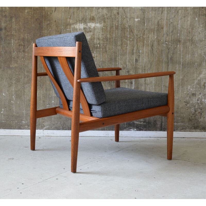 France & Son mid-century armchair in teak and fabric, Grete JALK - 1960s