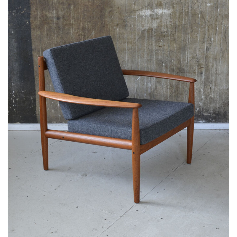 France & Son mid-century armchair in teak and fabric, Grete JALK - 1960s