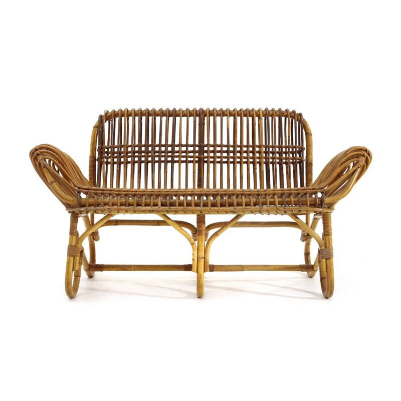 Vintage sofa 2 seater rattan italian 1950