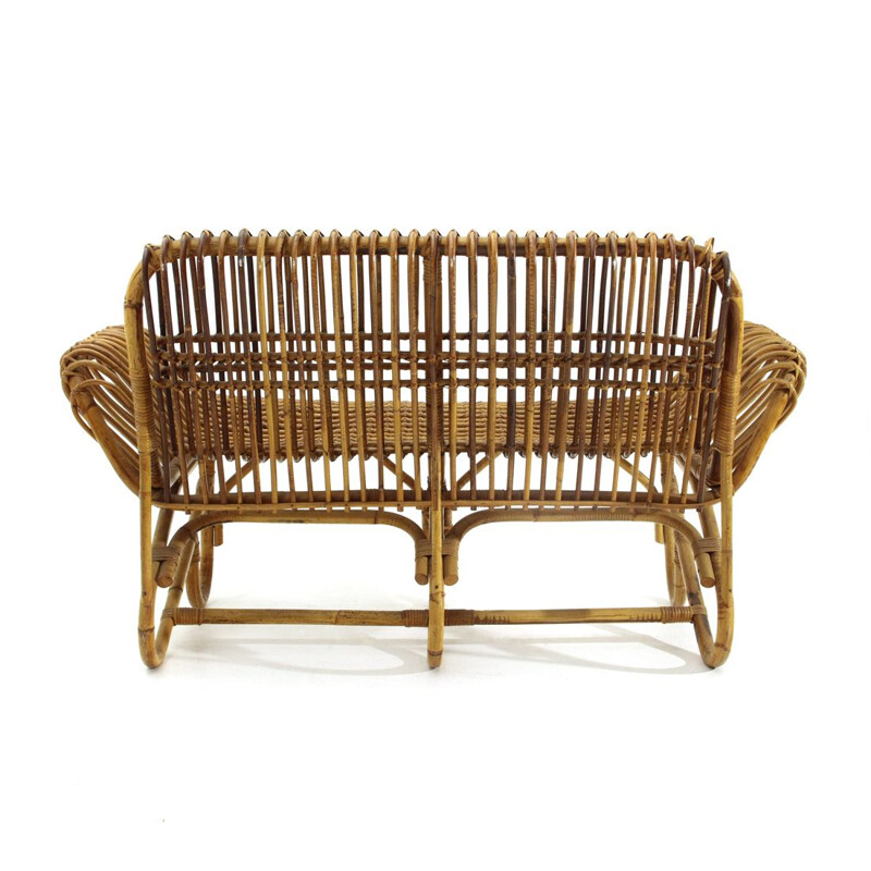 Vintage sofa 2 seater rattan italian 1950