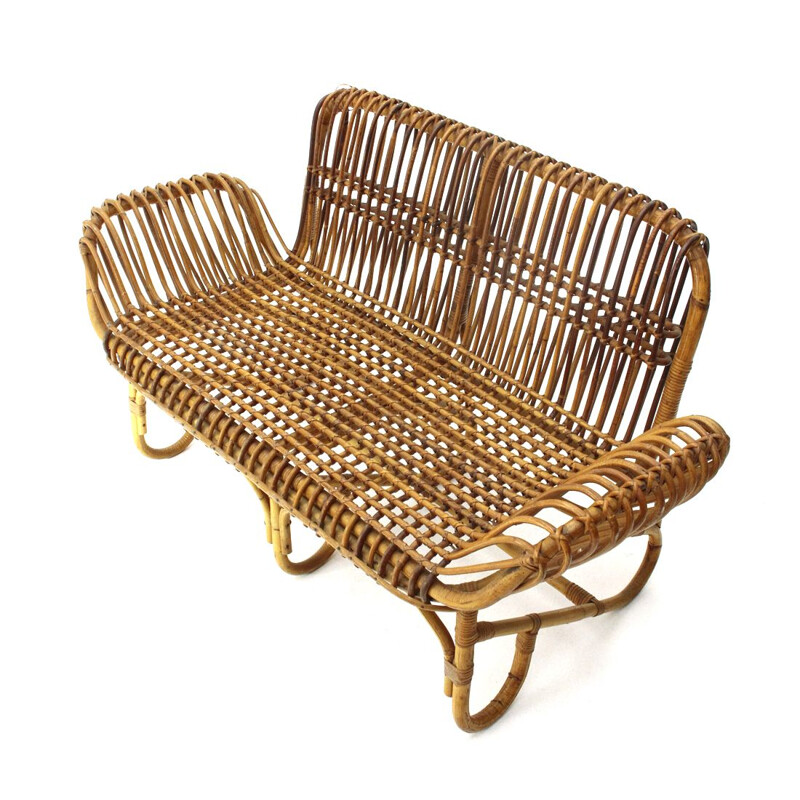 Vintage sofa 2 seater rattan italian 1950