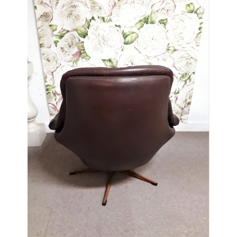 Pair of vintage brown leather armchairs patina by Henry Walter Klein 1970