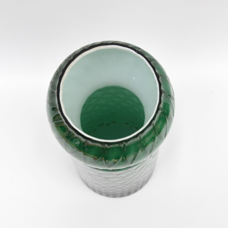 Grand vase vintage Green Friedrich Kristall, Allemagne1950