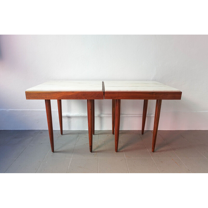 Vintage Tavern Table with Marble Top Portuguese, 1960