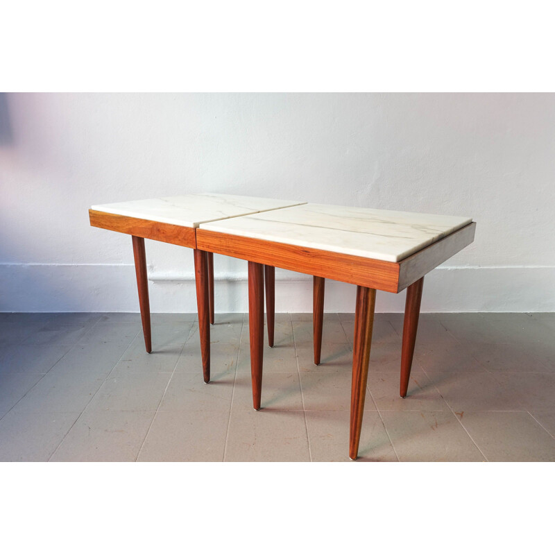 Vintage Tavern Table with Marble Top Portuguese, 1960