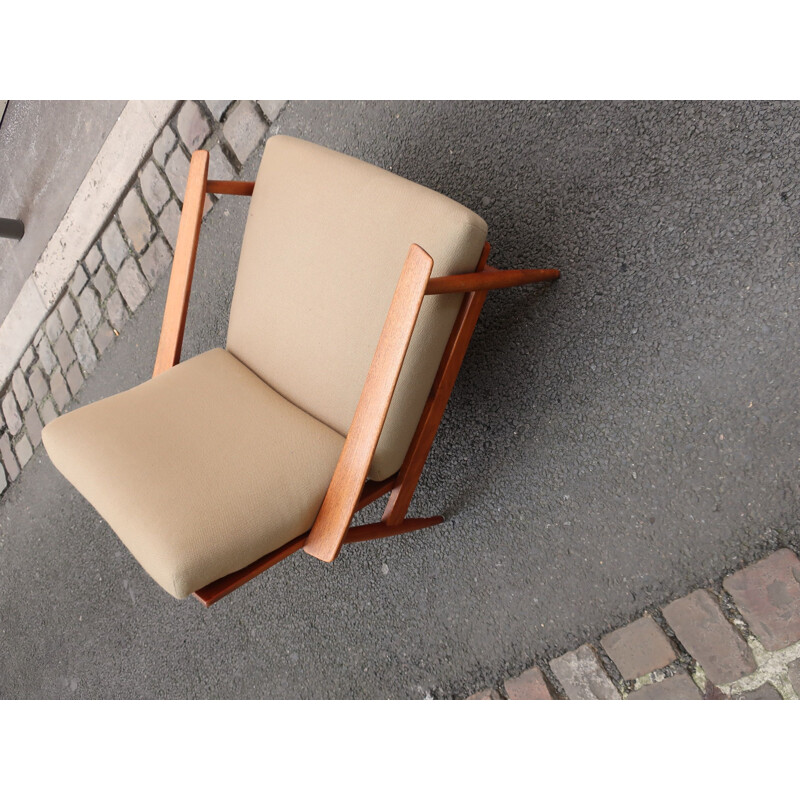 Vintage armchair in teak and fabric Knoll Antimott 1960