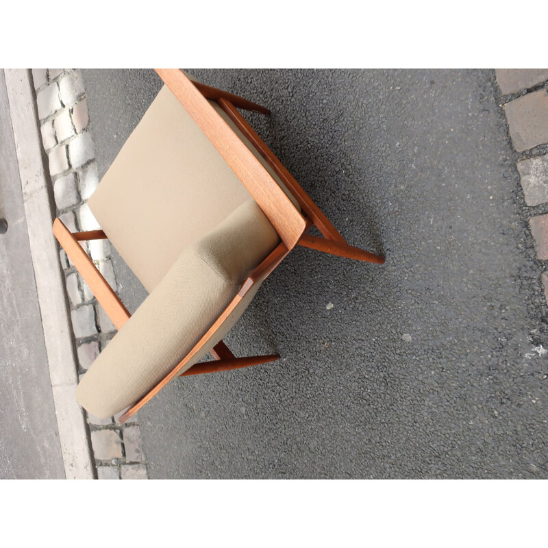 Vintage armchair in teak and fabric Knoll Antimott 1960