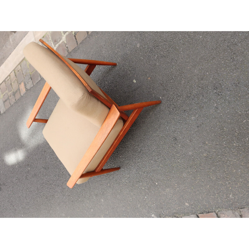 Vintage armchair in teak and fabric Knoll Antimott 1960