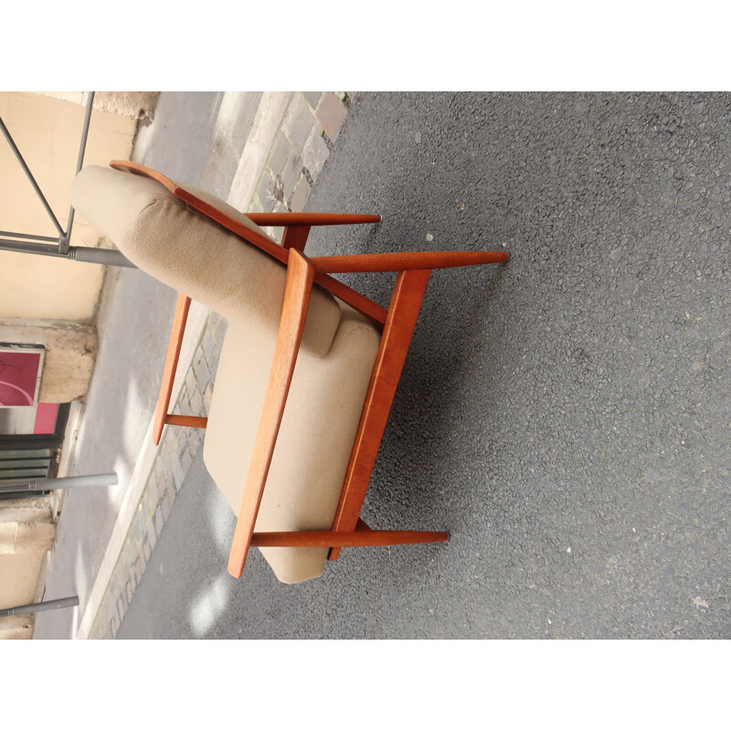 Vintage armchair in teak and fabric Knoll Antimott 1960