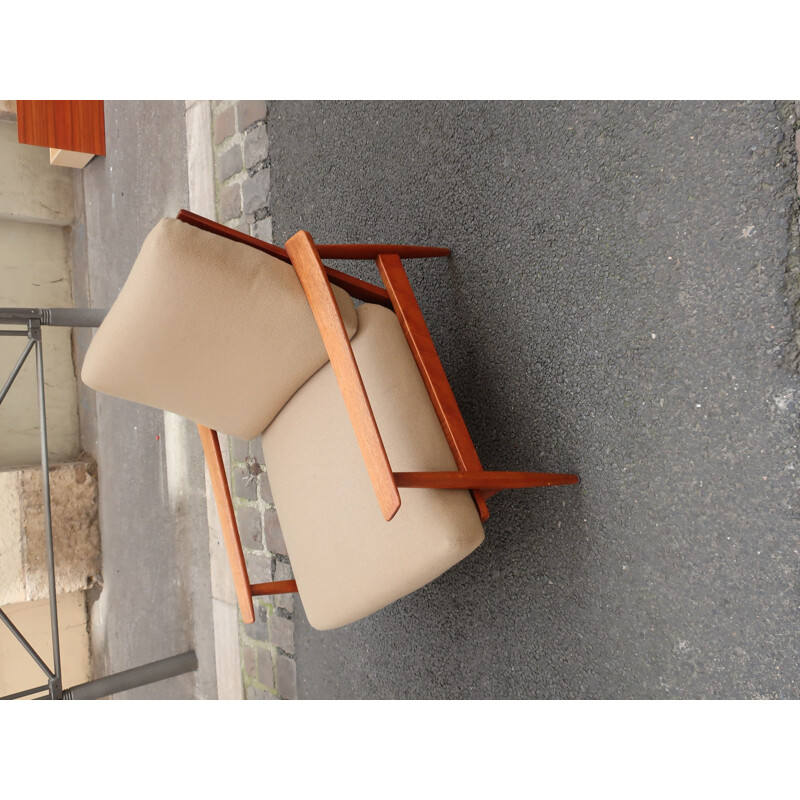 Vintage armchair in teak and fabric Knoll Antimott 1960