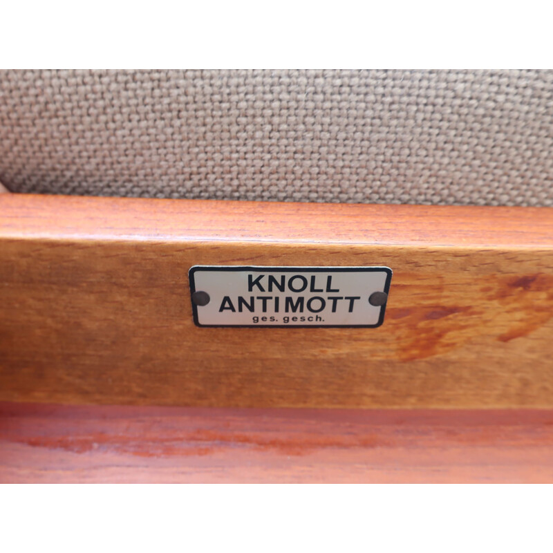 Vintage armchair in teak and fabric Knoll Antimott 1960