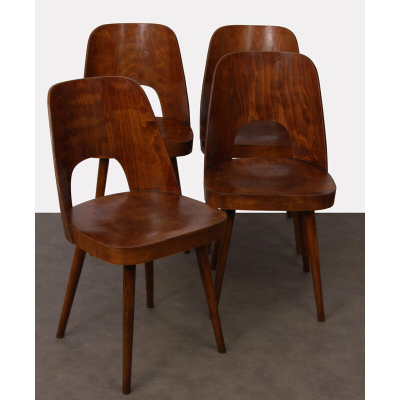 Set of 4 wooden chairs by Oswald Haerdtl for Ton, 1960