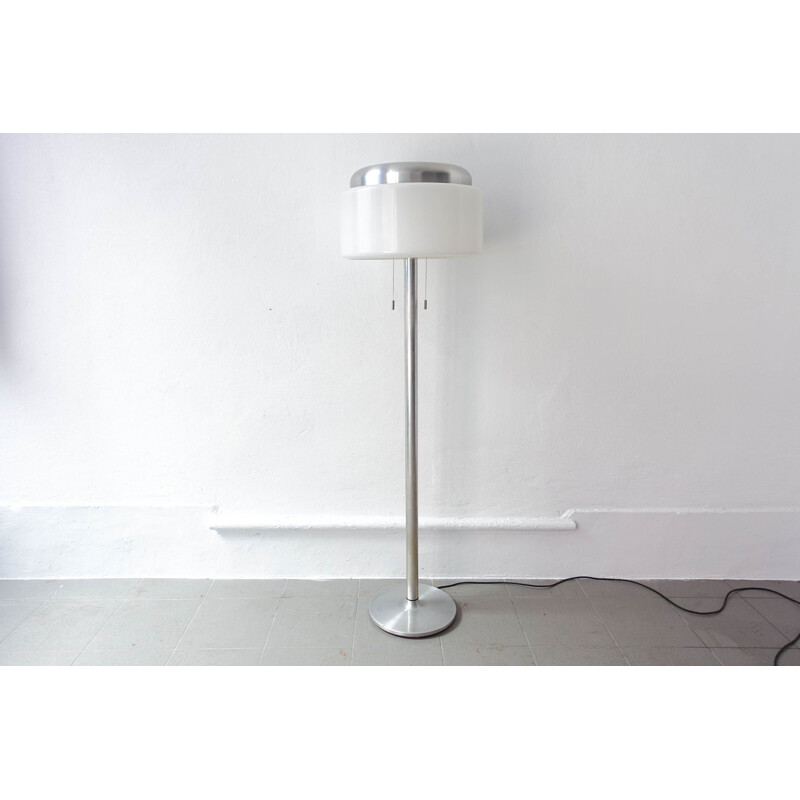 Vintage Floor Lamp in Brushed Aluminium and White, 1970s