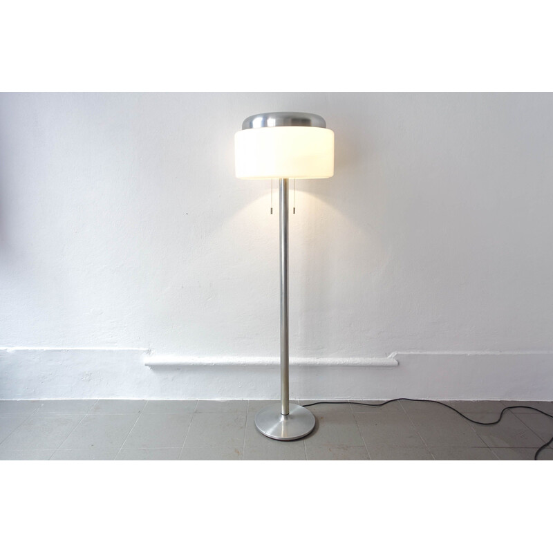 Vintage Floor Lamp in Brushed Aluminium and White, 1970s