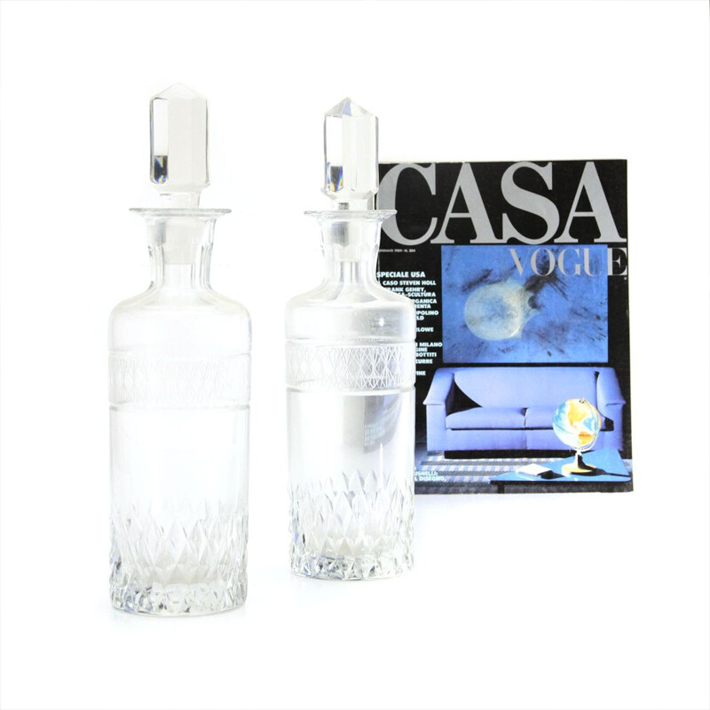 Pair of vintage glass bottles with plug Art deco 1930
