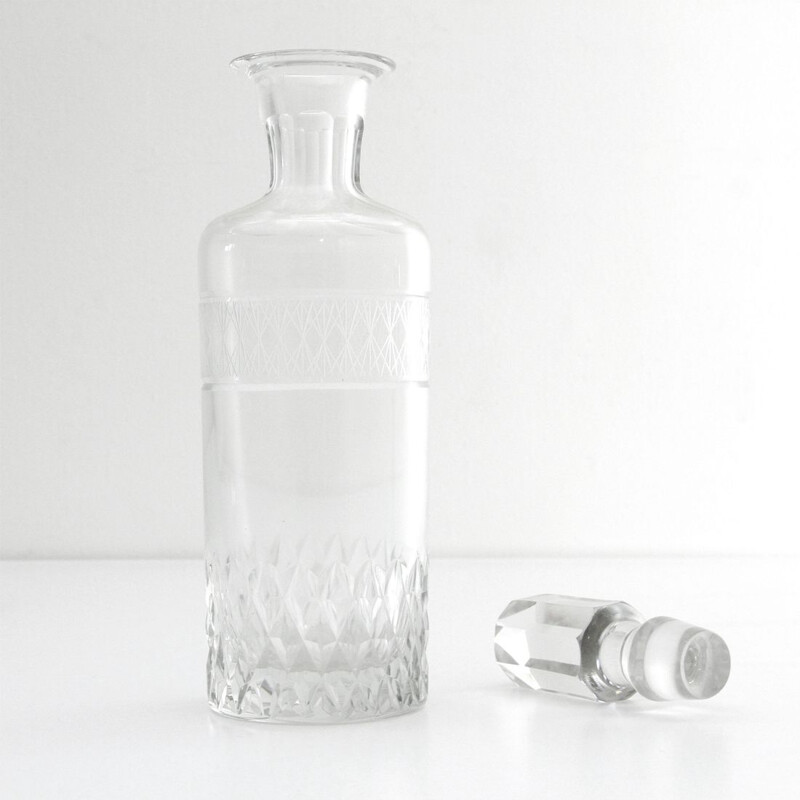 Paire de bouteilles vintage en verre avec bouchon Art déco 1930