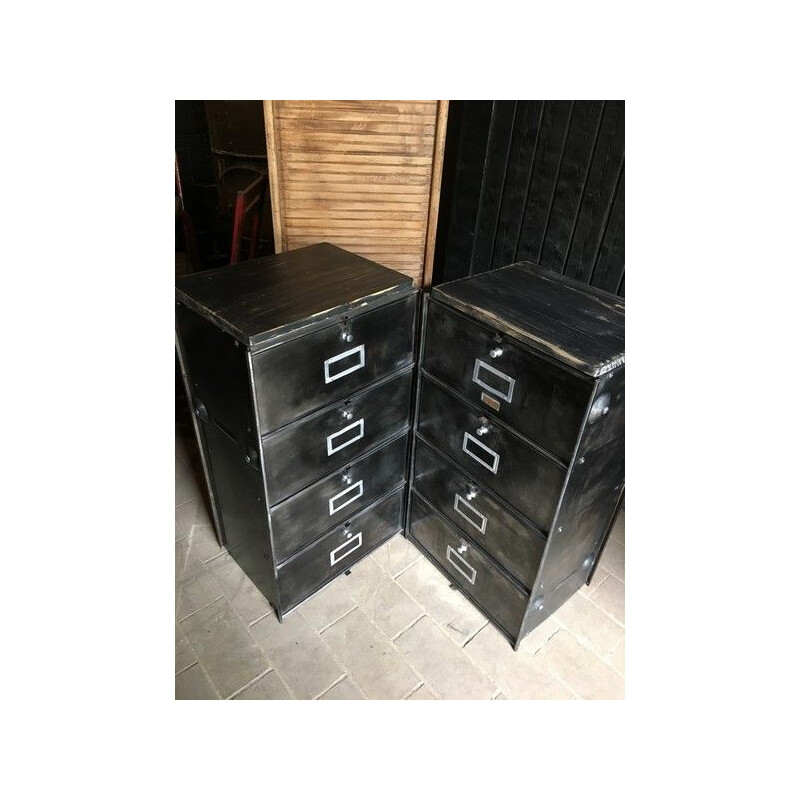 Pair of vintage industrial cabinets 4 flap 1950