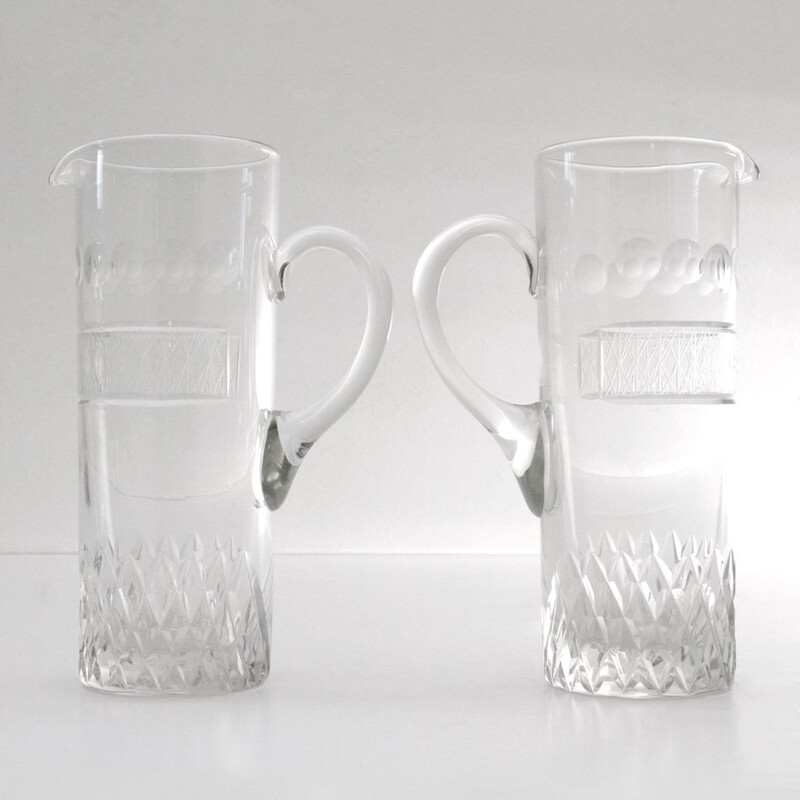 Pair of vintage glass Art decò pitchers 1930