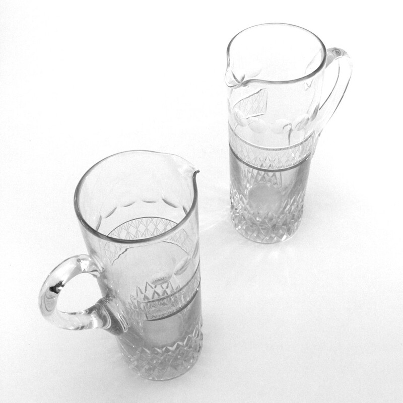 Paire de pichets vintage en verre Art déco 1930