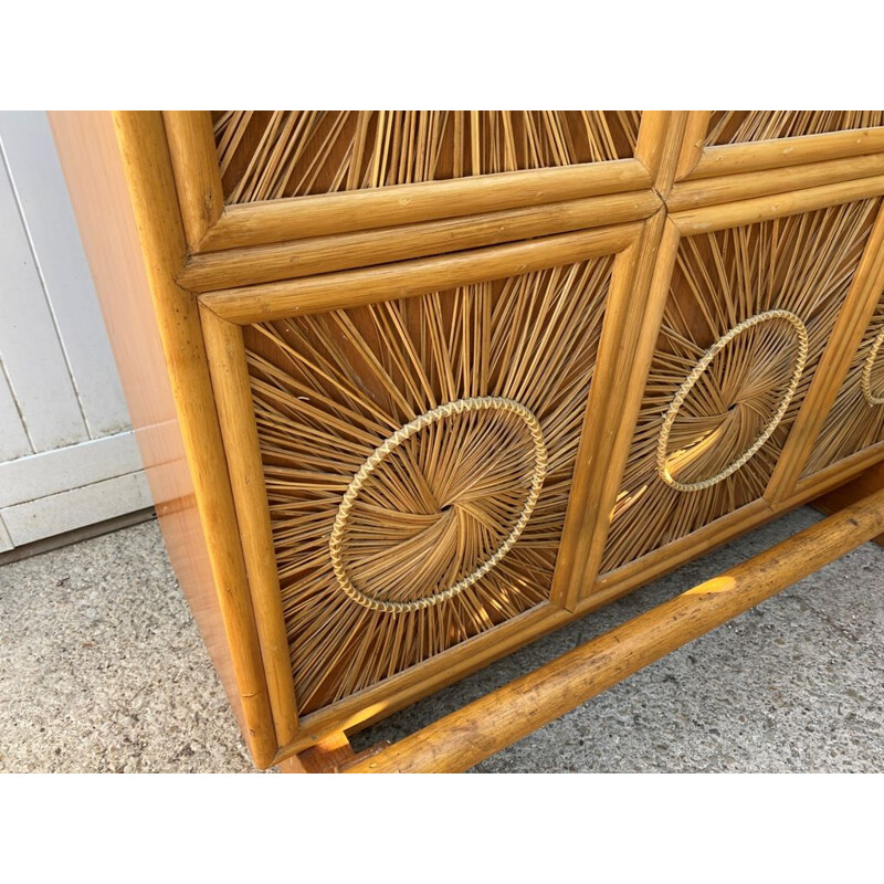 Vintage wooden bar counter and wicker wicker decorations 1960