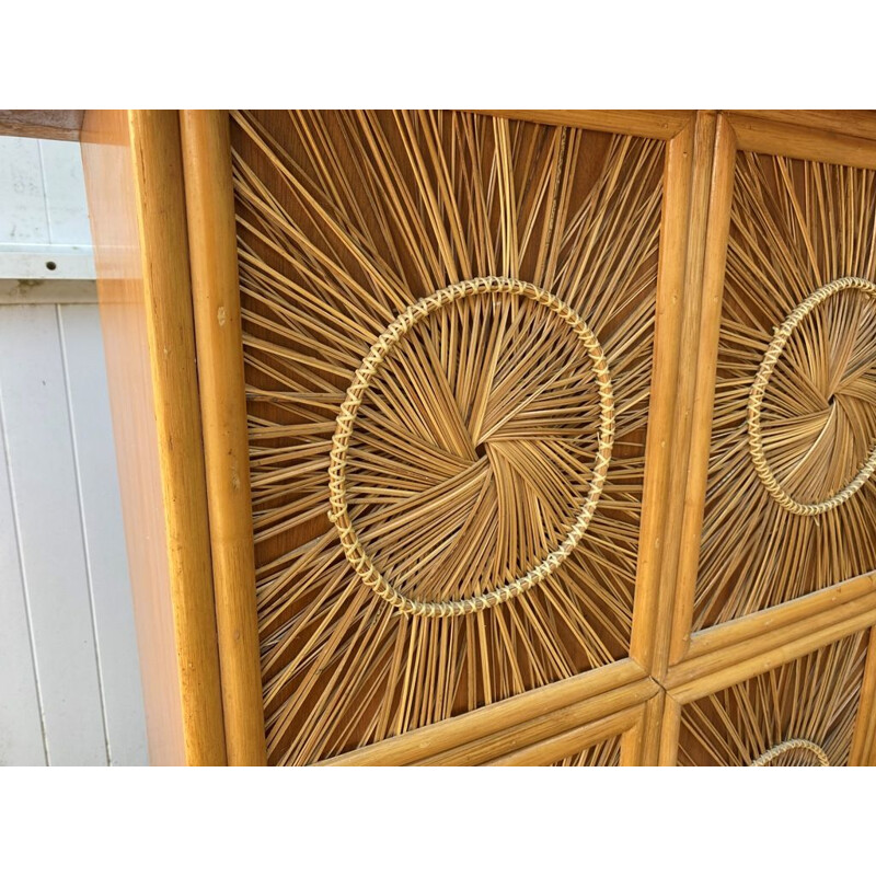 Vintage wooden bar counter and wicker wicker decorations 1960