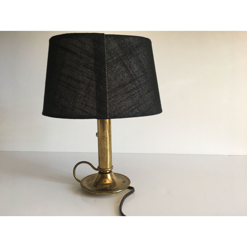 Small Vintage Lamp Chic Brass and Black Fabric