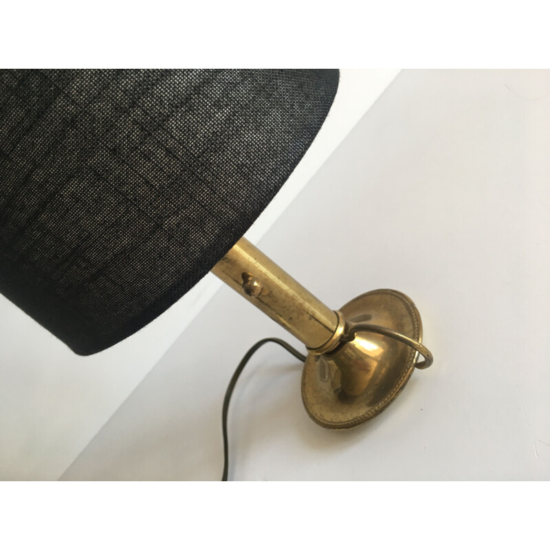 Small Vintage Lamp Chic Brass and Black Fabric