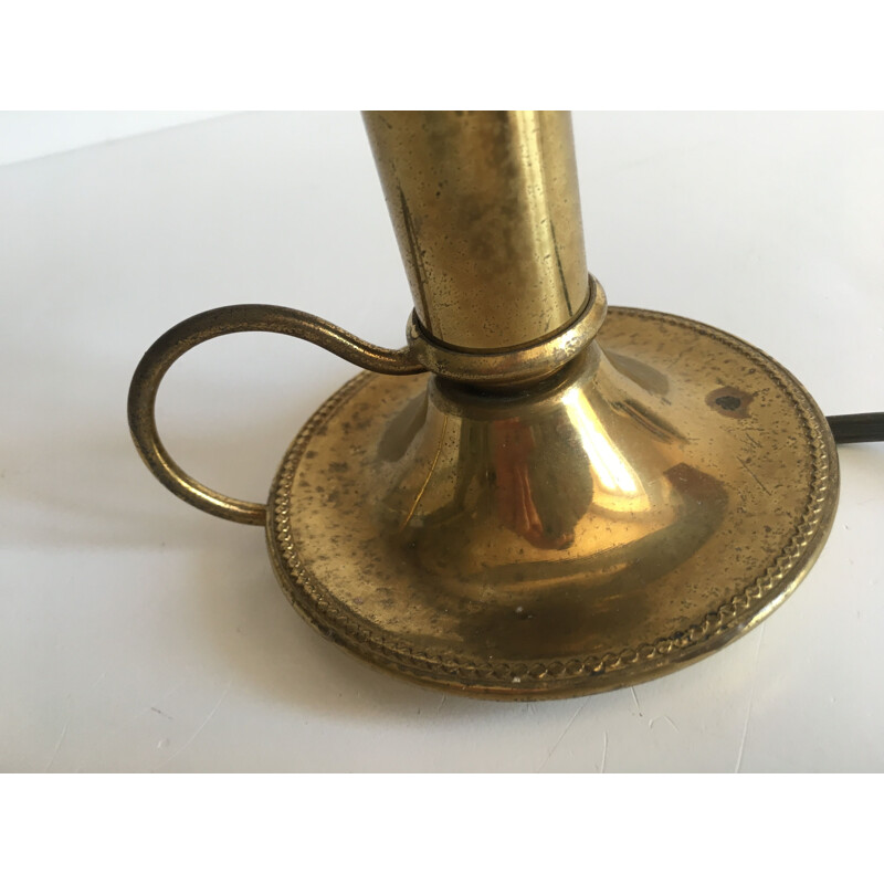 Small Vintage Lamp Chic Brass and Black Fabric