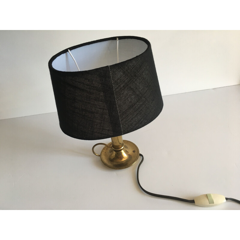 Small Vintage Lamp Chic Brass and Black Fabric