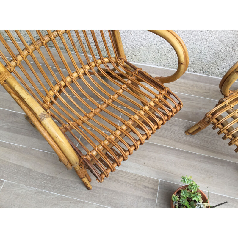 Pair of vintage armchairs in Rattan