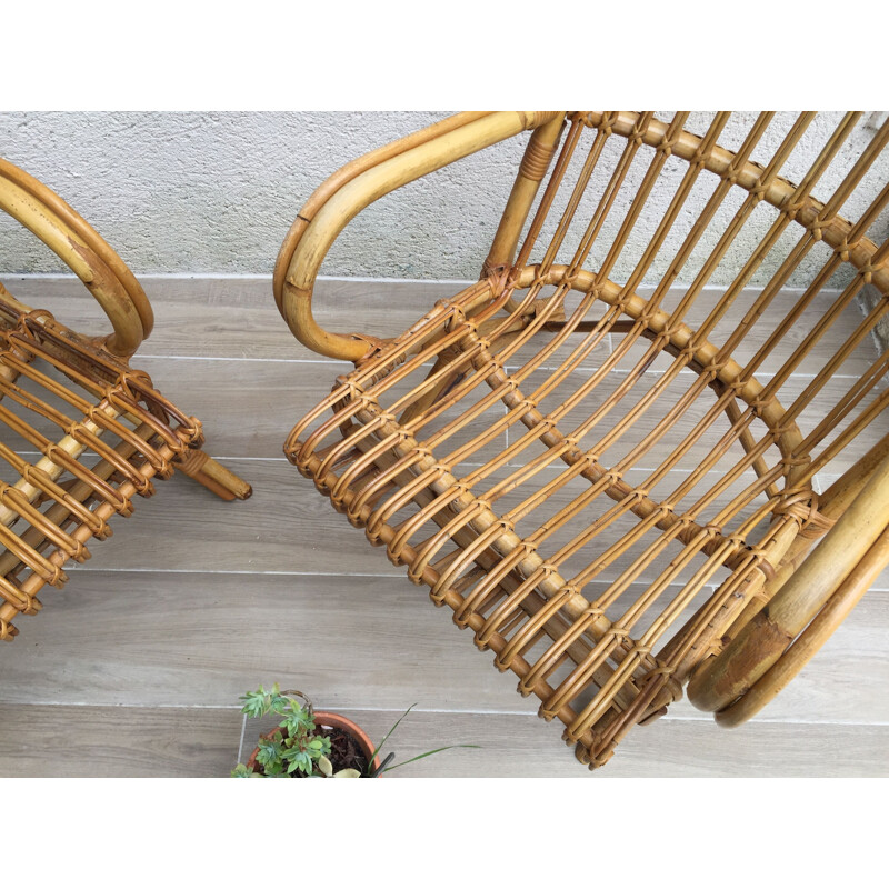 Pair of vintage armchairs in Rattan