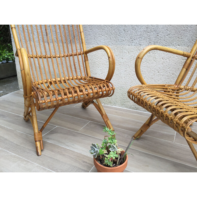 Pair of vintage armchairs in Rattan