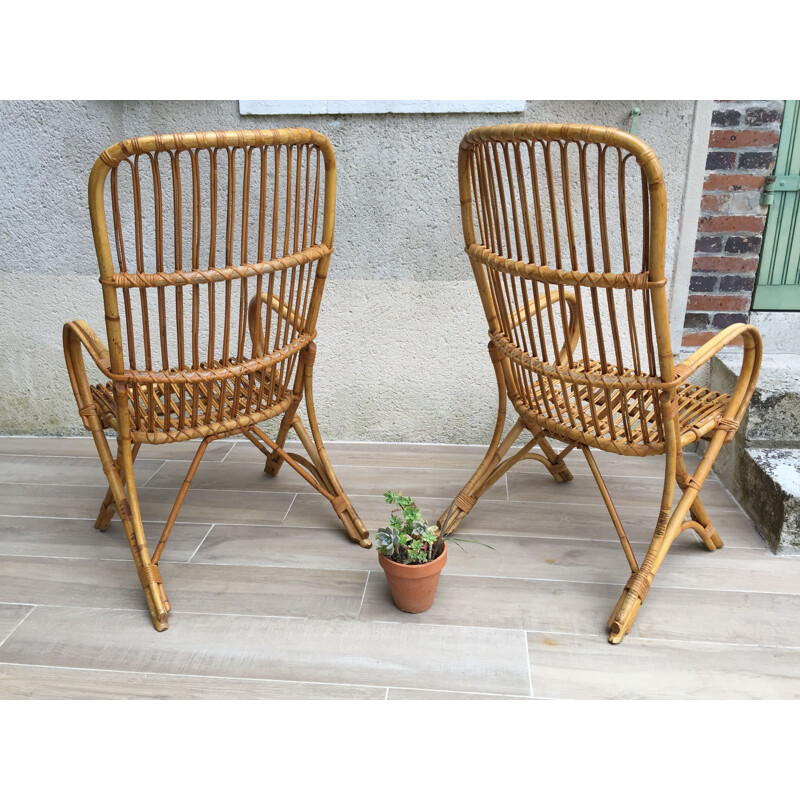 Pair of vintage armchairs in Rattan