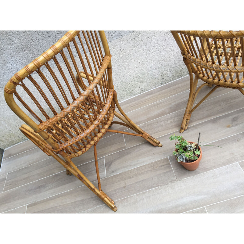 Pair of vintage armchairs in Rattan