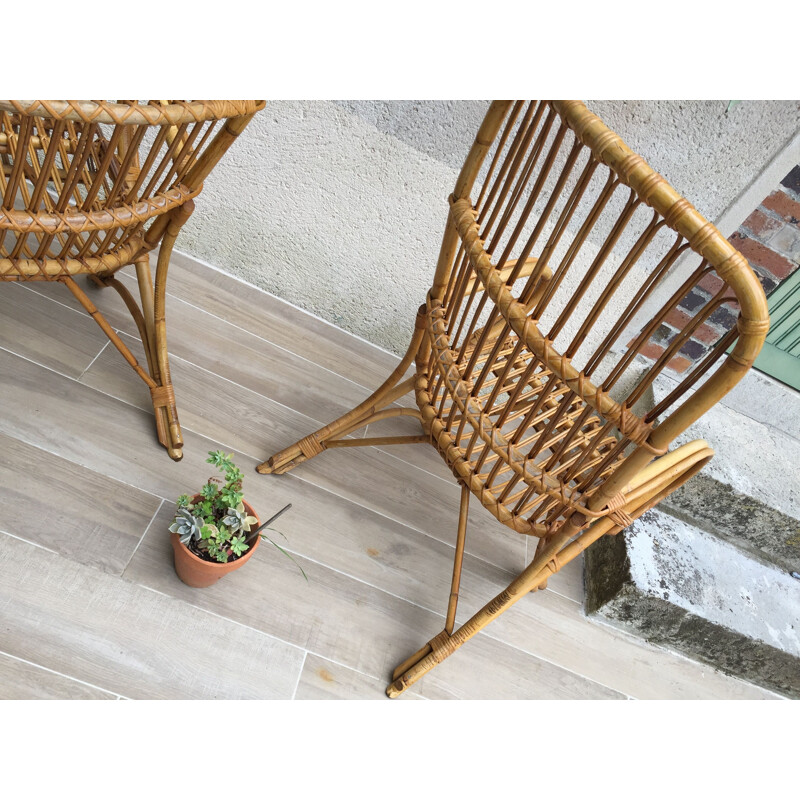 Pair of vintage armchairs in Rattan