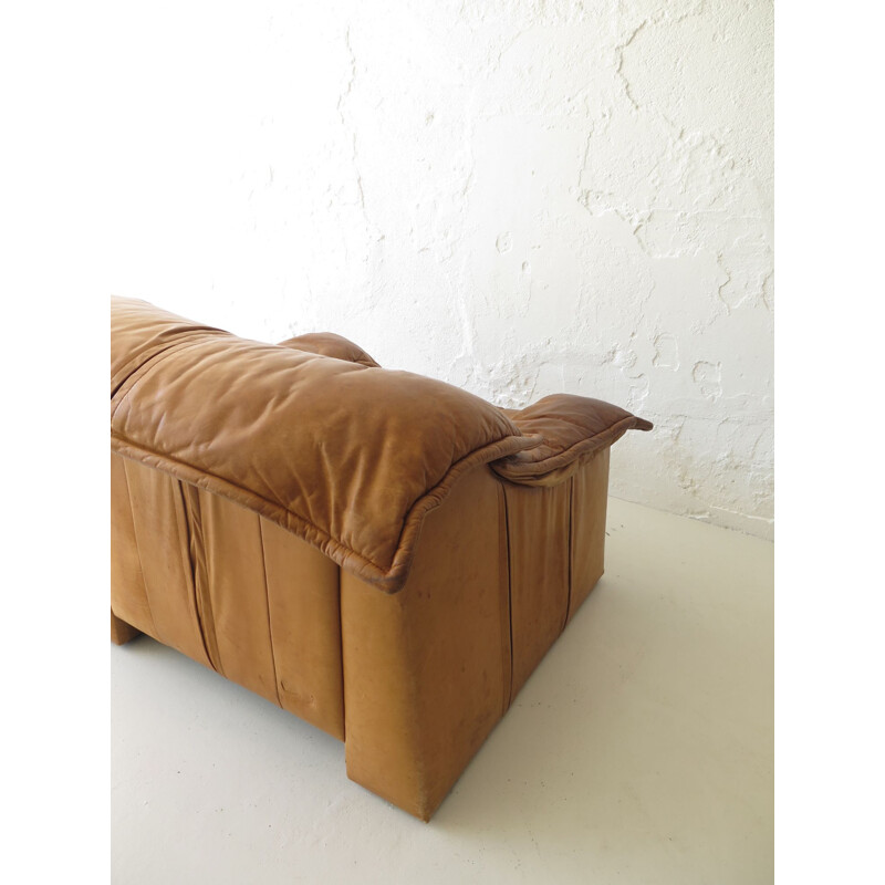 Vintage leather armchair with ottoman, 1970