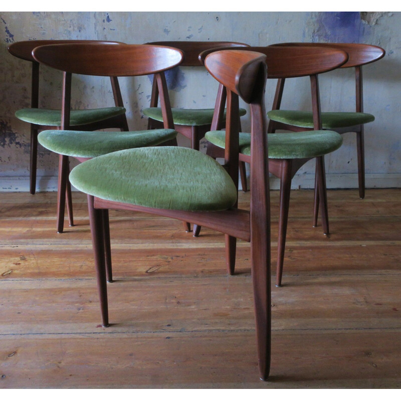 Lot de 6 chaises vintage tripodes en teck  danoises 1960