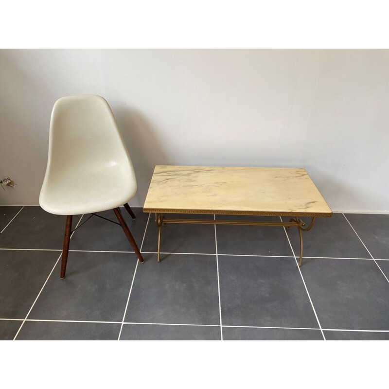 Vintage coffee table in ivory marble and matt gold metal 1960