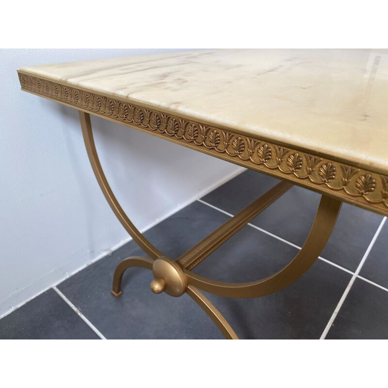 Vintage coffee table in ivory marble and matt gold metal 1960