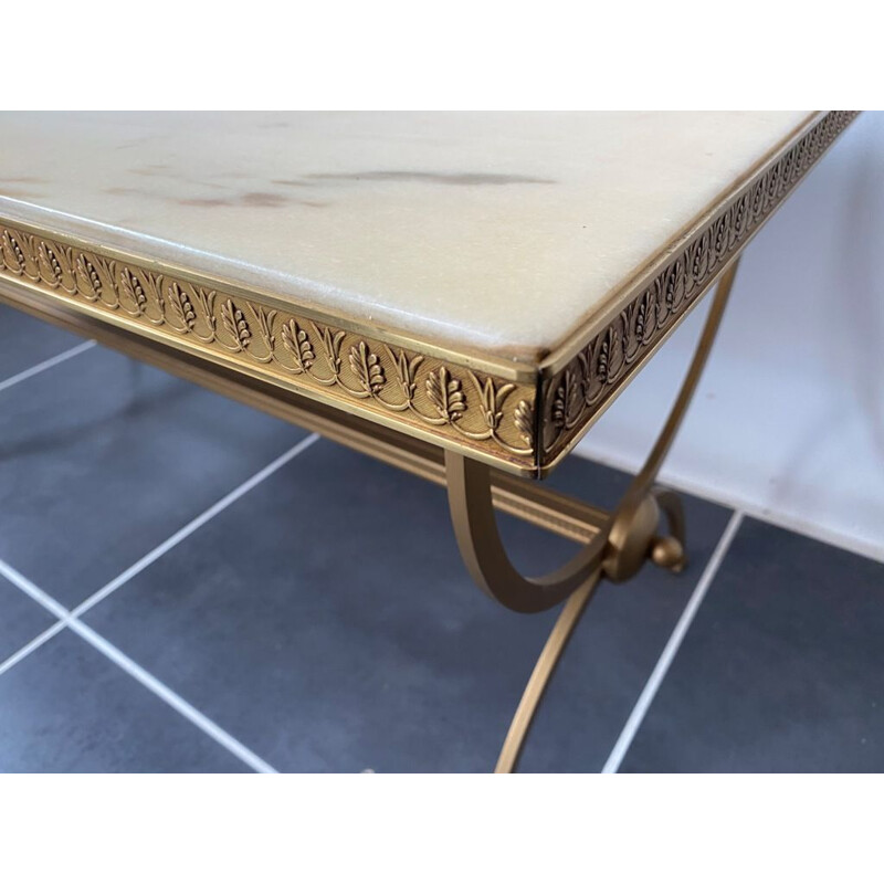 Vintage coffee table in ivory marble and matt gold metal 1960