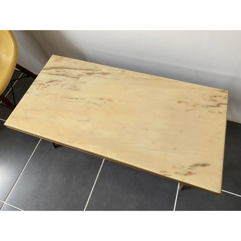 Vintage coffee table in ivory marble and matt gold metal 1960