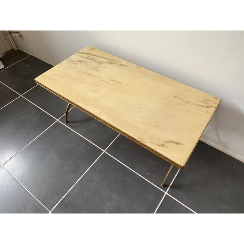 Vintage coffee table in ivory marble and matt gold metal 1960