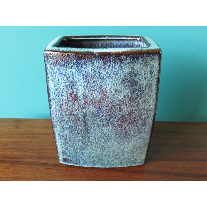 Vase vintage bleuté en grès