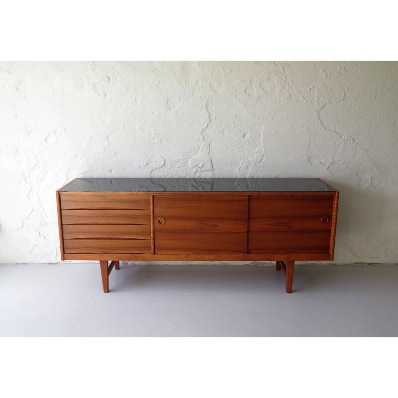 Vintage sideboard with black glass top, 1960s