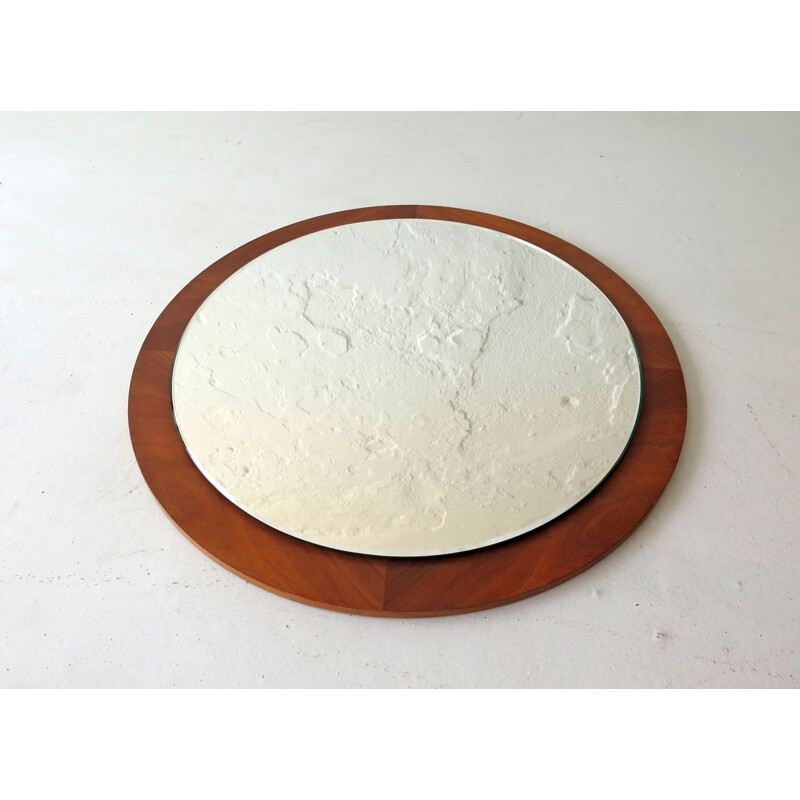 Vintage Round wooden frame mirror, 1970s