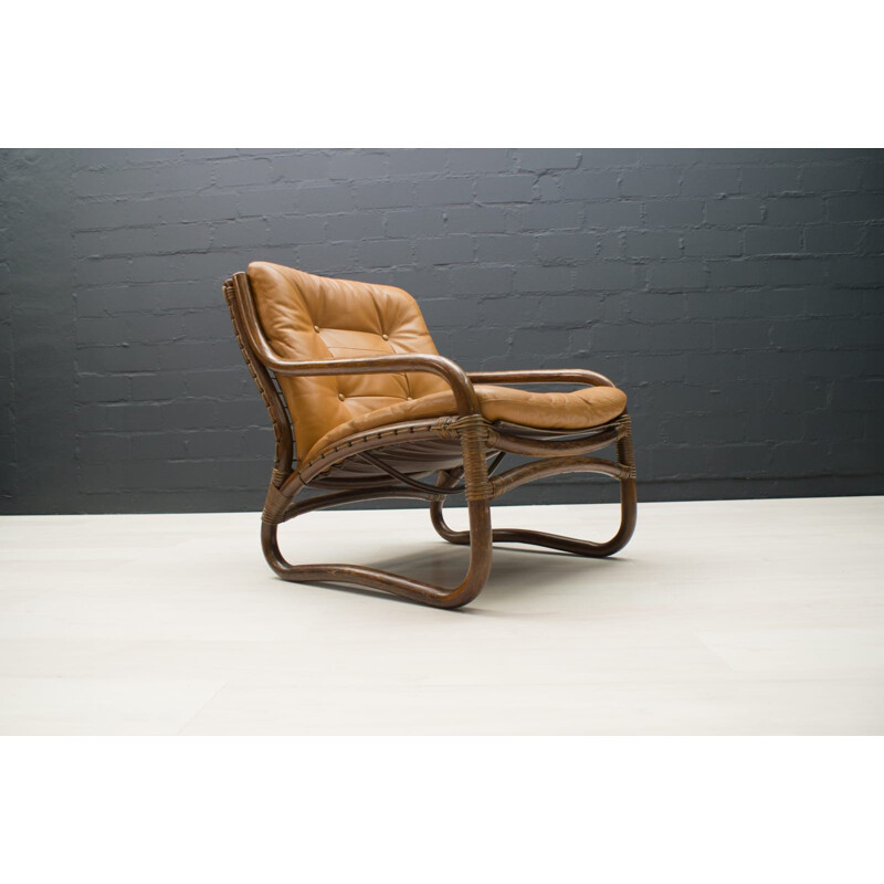 Vintage Bamboo, Rattan, and Leather Armchair,Italian 1960s